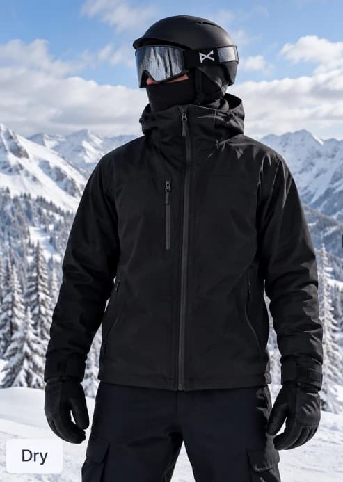 Snow Shift jacket in its dry black appearance